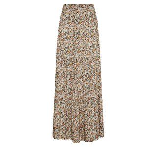 Long Tall Sally Floral Tiered Maxi Skirt, Size 4, Cream/Tan
